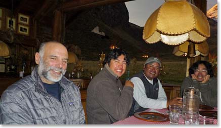 Our last dinner in the mountains – Bill, Joaquin, Osvaldo and Yuki.