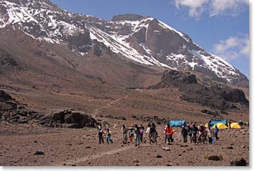 The staff rush out to greet us as we approach the Lava Tower Camp