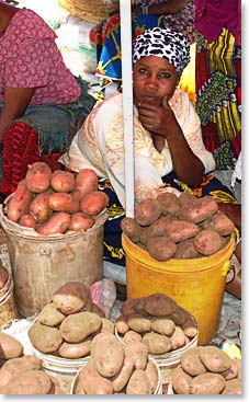 A potato vender in the Arusha Farmer’s Market