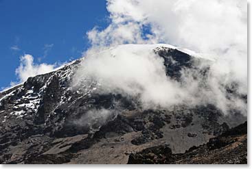 Looking above us to the summit of Kilimanjaro