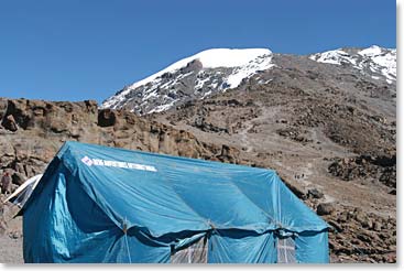 Our kitchen tent is a nice refuge after a long day on the mountain