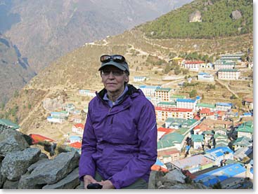Joanne at our Lodge above Namche