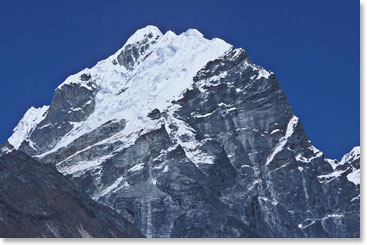 Joanne and Dave are in the clouds at their lodge now, but Lobouche Peak rises unseen above them.