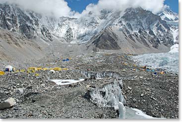 Everest Base Camp, Spring 2012.   Ang Temba sent us this photo taken on a clear day.