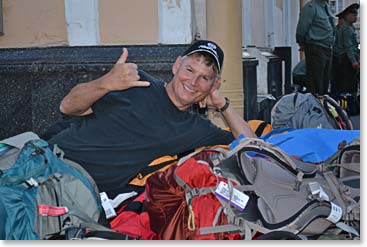 We were all interested to look around the station for a bit. Mac said, “no problem, I’ve got bag watch.”   He sat on our pile of baggage while we all looked around.