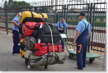 In Moscow the porter were ready to move big bags.