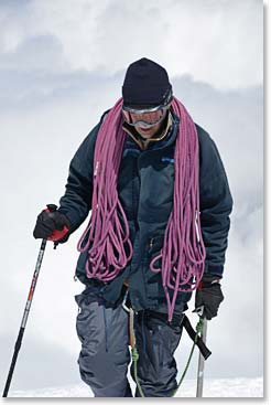 Vladimir had the rope handy. We did not use it until we descended.