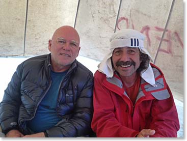 Gerhart Winkler and Chet sharing stories in our dining tent at high camp