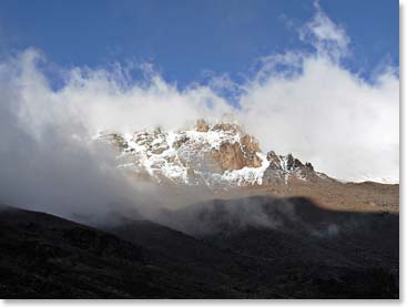 More views of our goal – the top of Kilimanjaro as we hike the hills towards Karanga Valley