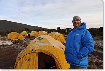 Jim waking up in Shira