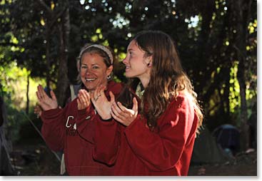 Merran and Pascale join in the singing