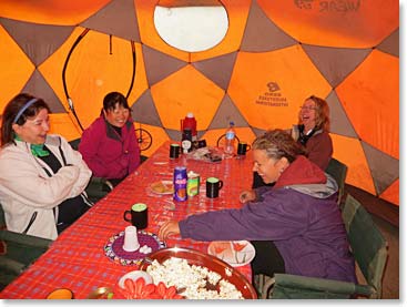 We had the afternoon off at Lava tower camp.  We enjoyed burritos and fresh steamed vegetables for lunch, then relaxed.  Merran organized a game of “ Liar’s Dice” in the dining tent