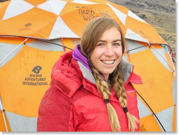 Stephanie happy at Lava tower camp