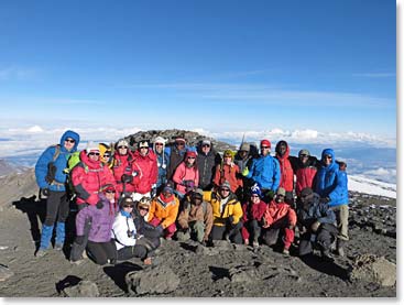 The entire team on the summit of Kilimanjaro