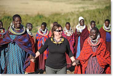 Teresa with new friends 