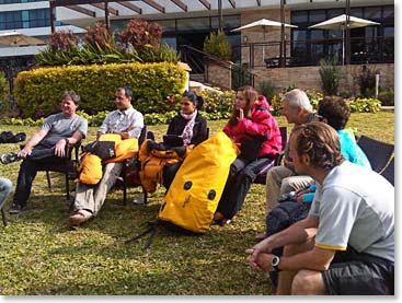 It is a beautiful day for a team meeting outside!