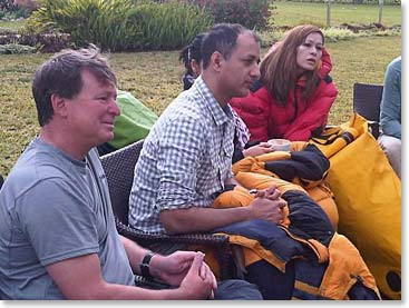 Lots of information, Joe, Eddie and Jackie listen intently.