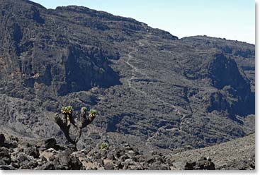Approaching the Great Barranco Wall. The climb goes right up the middle!