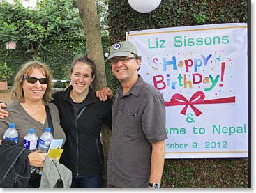 Happy birthday Liz, with mom and dad in Kathmandu