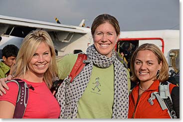 Alix, Tina and Lauren at the Kathmandu Airport - ready to fly!