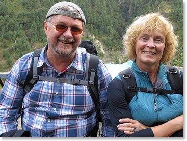 Our “retired couple” Gerry and Wendy, take a break along the trail.