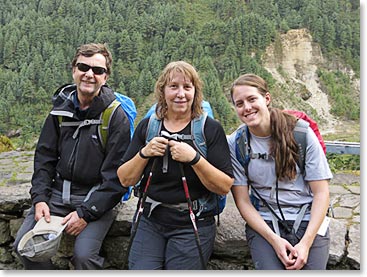 From Medicine Hat, Alberta to the Himalayas. This Sissons Clayton, Roxanne and Liz smile for a family portrait above the Dudh Kosi River.