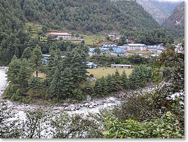 By four in the afternoon we could look across the river to see our home for night, in Phakding.