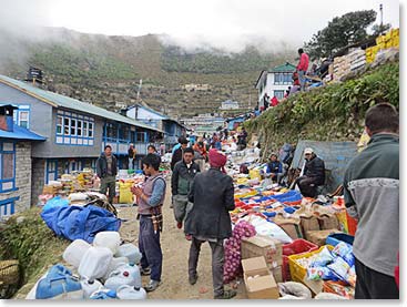 As we entered Namche we could see that Saturday Market was already being set up.