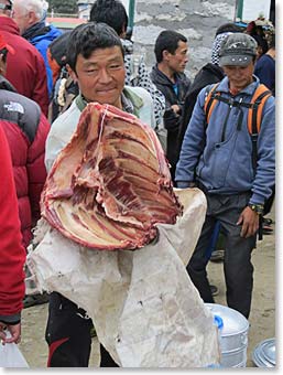 Fresh meat was being brought to sell.