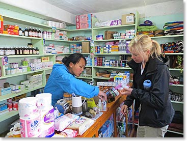 Alix checking out some supplies for the trek with Rita