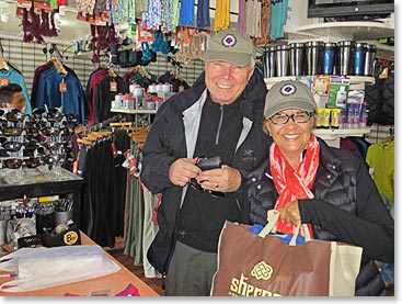 Jim and Sharon enjoyed shopping at the Sherpa Outdoor shop