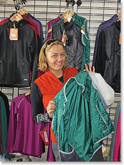 Lauren was finding a number of things to try on at the Sherpa shop