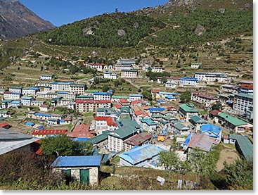 These kinds of days in Namche make for great memories. Blue sky, great peaks all around.
