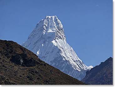 On our first day in Namche, Roxanne captured this impressive image of Ama Dablam, a mountain that will be constantly before us as we trek up the Khumbu Valley.
