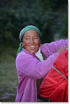 As always with BAI treks and expeditions, Nim Phuti is along to move our loads on her Zopikos and to lift our spirits with her beautiful smile.