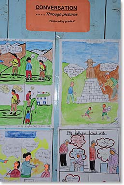 The children at Khumjung School are taught English and they use English.