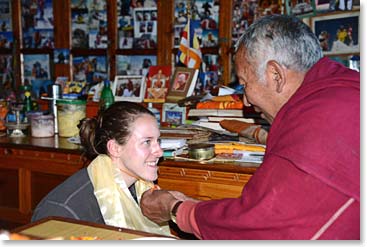 Liz being blessed by Lama Geshe