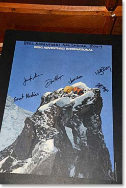 The 2002 Ama Dablam team left a signed poster
