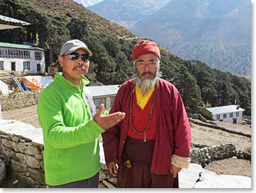In the bright sunlight we ran into the new caretaker of the centuries old Pangboche Monastery. He is a Tilku, from nearby Tengboche whose job it is to care for the village holy spot.