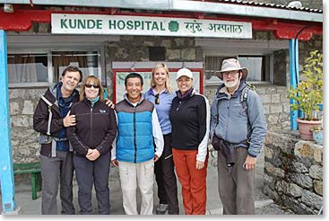 Group posing at the Khunde Hospital, with Mingma Sherpa, who has served there as Physician Assistant for many years.