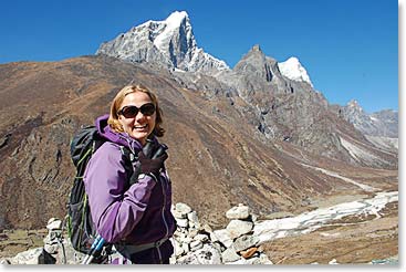 Lauren above Pheriche, enjoying the views