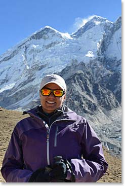 Lauren on her birthday on Kala Patar at 17,800 feet, with Everest Behind