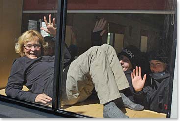 When the climbers returned to the lodge, they found the rest of the team enjoying the sun.