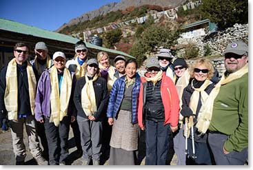 Before we left for Namche this morning, each member of the group received a silk blessing scarf called a