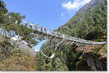 At the bottom of the Namche Hill, we crossed the same big bridge that had impressed us at the beginning of our trek.