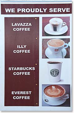 The competition for all the international brands of coffee in Lukla is so fierce that one merchant decided just to sell them all!