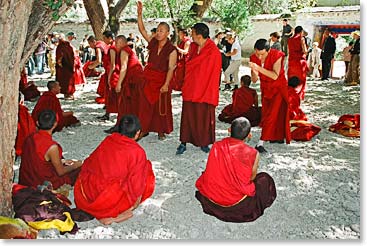 Buddhist monk debating at the Sera Monastery