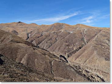 The high arid terrain of the Khamba La Pass, 4800 meters, 15,800 feet above sea level.