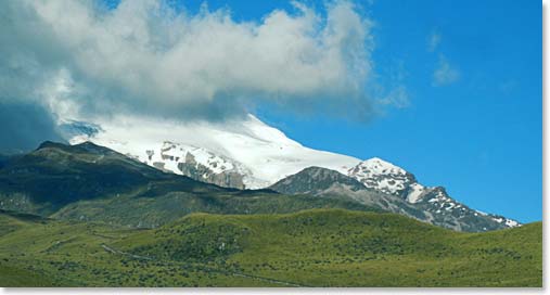 Cayambe,  our next goal, hid itself in the clouds as we approached  by road.