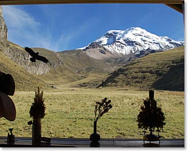 The view of Chimbrazo from the window in our lodge is spectacular